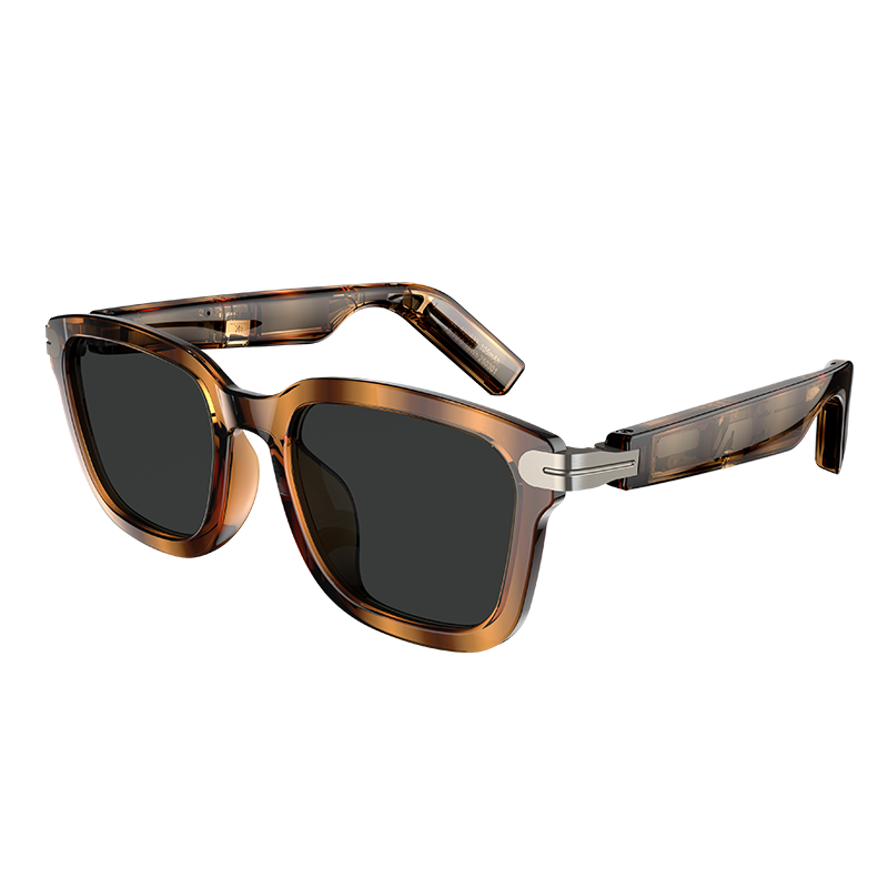Smart Bluetooth Glasses with Directional Open Ear Audio & ENC Noise Canceling Microphones | Square Transparent Frame Wireless Audio Sunglasses